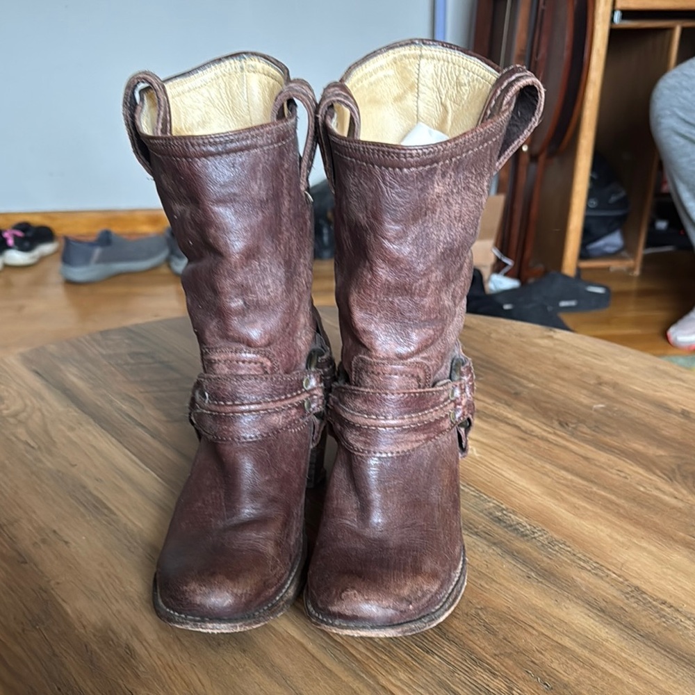 Brown Leather Mid-Calf Boots